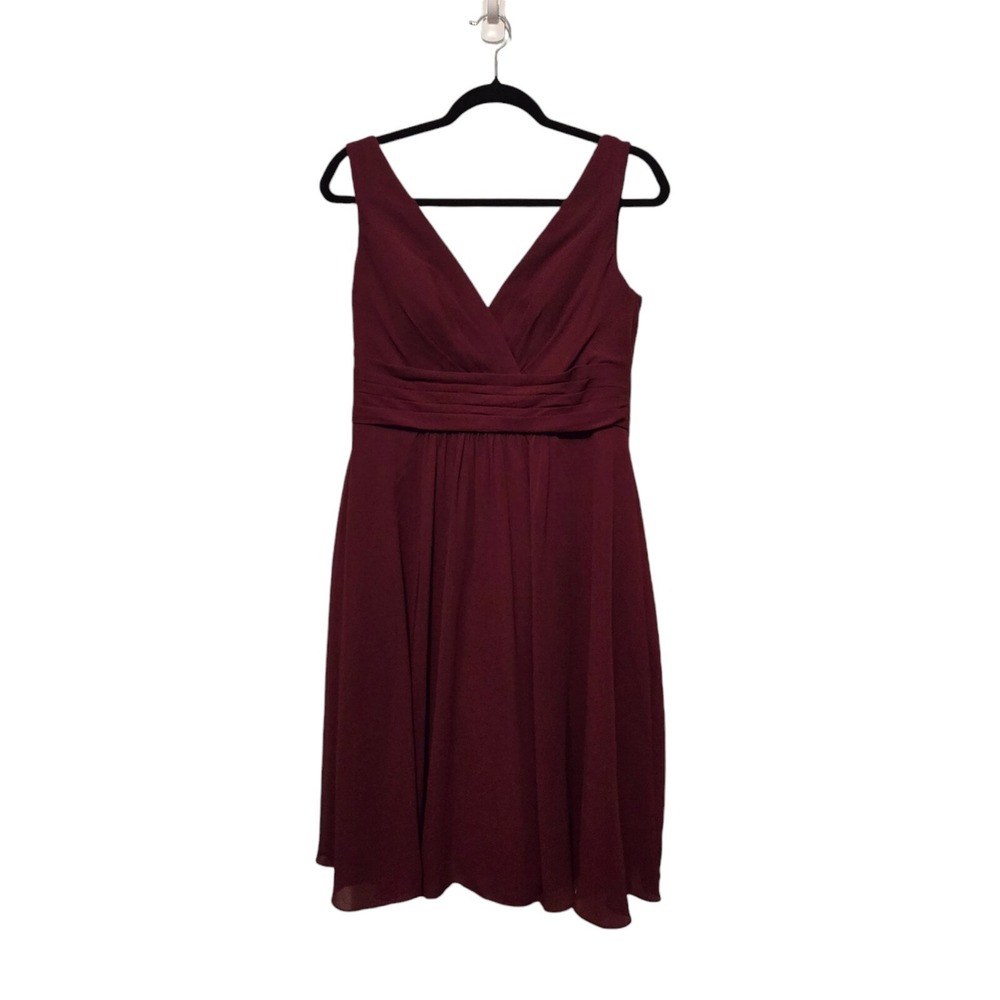 Azazie Karina Dress Women's Size C Large Burgundy Bridesmaid Ruched Chiffon Mid